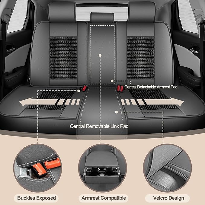 TTX LIGHTING for Buick Envision 2016-2025 Car Seat Covers, Breathable Ice Silk & Leather Seat Protector, Cool & Anti-Sweat for Long Driving, Airbag Compatible, 5 Seats Full Set (Black&Gray)