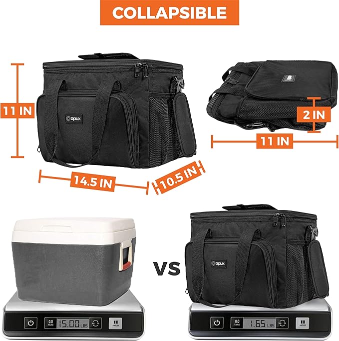 OPUX Soft Cooler Bag, Insulated Collapsible Lunch Cooler Tote for Men Work Camping Beach Travel, Portable Soft Sided Leakproof Waterproof Large Lunch Bag Box with Shoulder Strap 40 Cans, Black