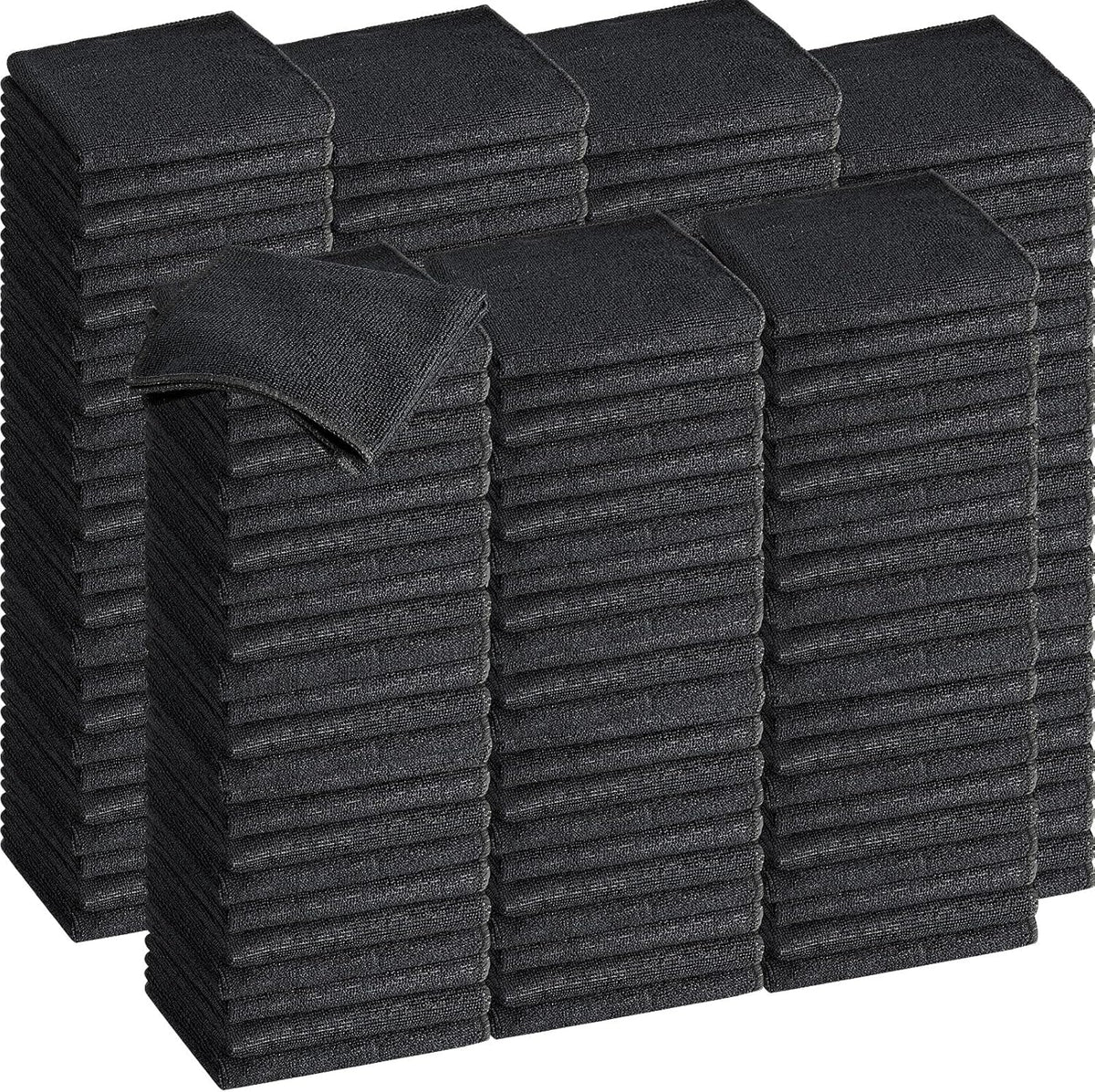 Tenare 100 Pack 12'' x 12'' Microfiber Cleaning Cloths Reusable Cleaning Rags Bulk Microfiber Towels Softer Highly Absorbent Washcloths for House Kitchen Car Window(Black)