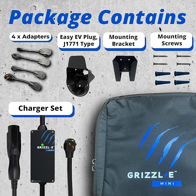 Grizzl-E Mini Connect Level 1-2 Portable Electric Vehicle (EV) Charger up to 40 Amp, UL Certified, Indoor/Outdoor Electric Car Fast Charging Station, NEMA 14-50 Plug, 25 feet Cable, J1772 Connector