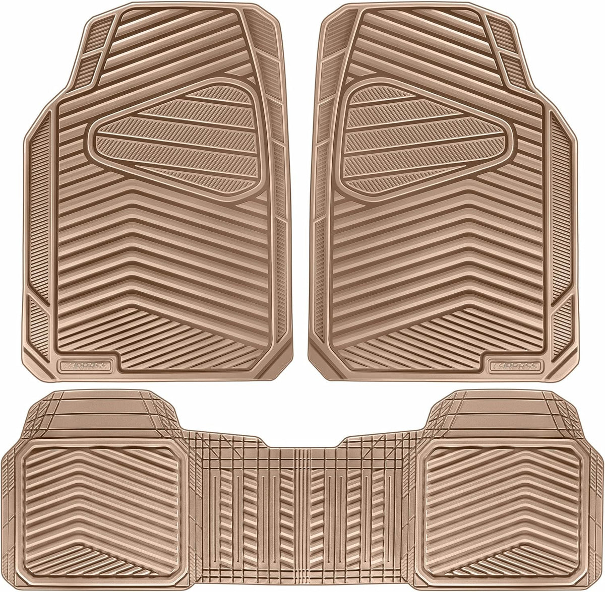 CAR PASS Rubber Car Mats,Car Floor Mats All Weather Car Mat Full Set 3 Piece Tan Waterproof Automotive Floor Mat Trim to Fit for Cars Sedan SUVs Small Trucks Heavy Duty Anti-Slip Easy Clean, All Beige