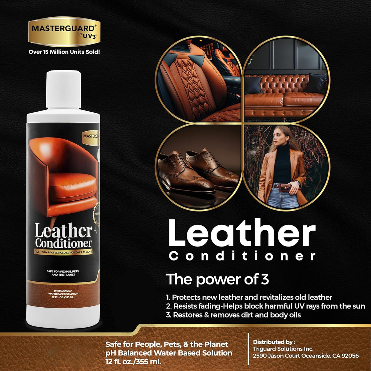 Water Based Solution Leather Conditioner - Car Interior, Furniture, Shoes, Boots, Couches, and Purses - Leather Restorer & Conditioner for Seats, Sofas, and More - 12 oz