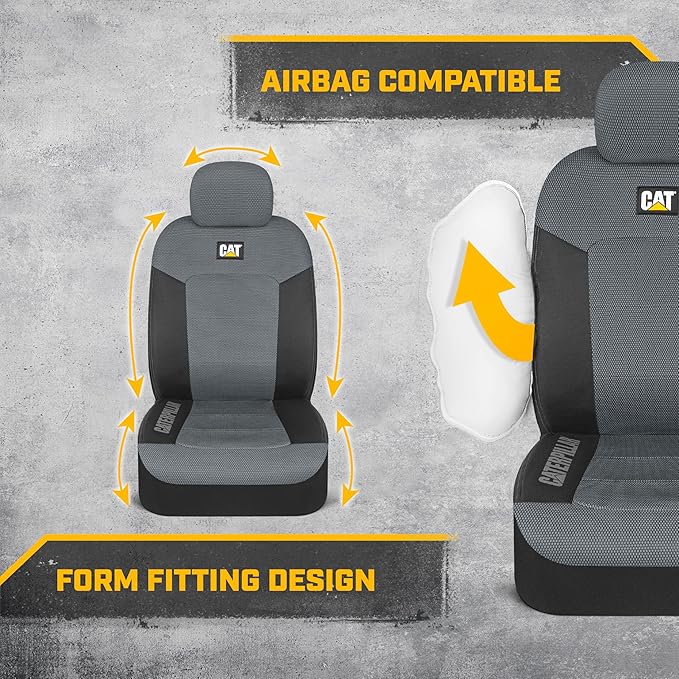 Cat MeshFlex Automotive Seat Covers for Cars Trucks and SUVs – Gray Car Seat Covers for Front Seats, Truck Seat Protectors with Comfortable Mesh Back, Set of 2