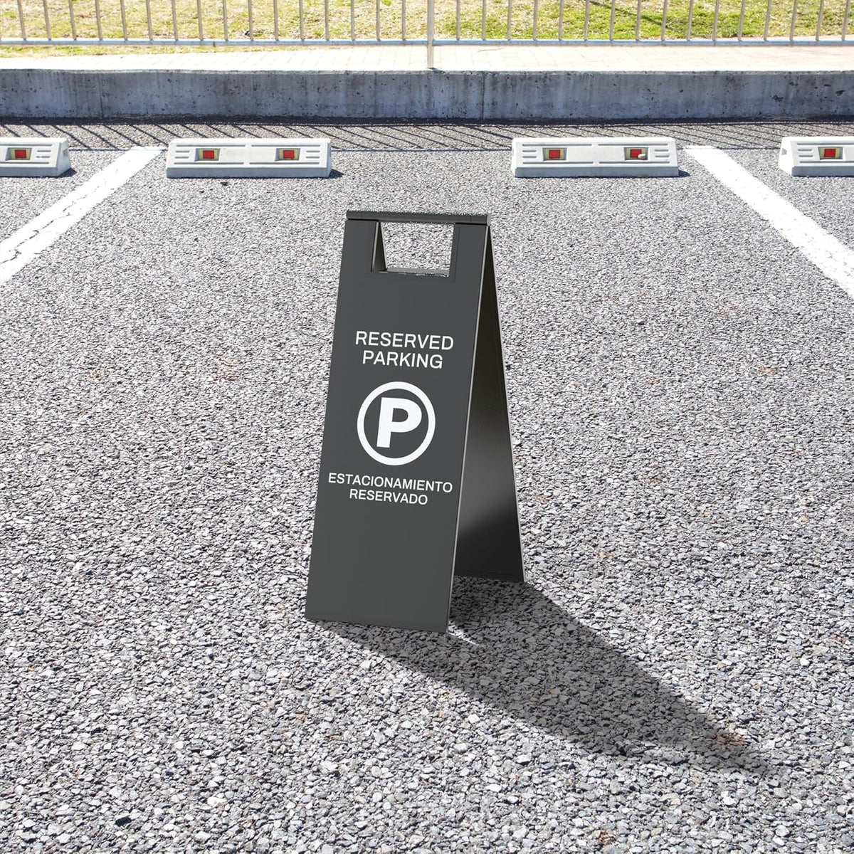 Reserved Parking Sign – Foldable Heavy Duty Plastic A-Frame with Bold “P” Symbol, Bilingual English & Spanish – 24" Tall Reserved Spot Marker for Storefront, Driveway, Garage – Black