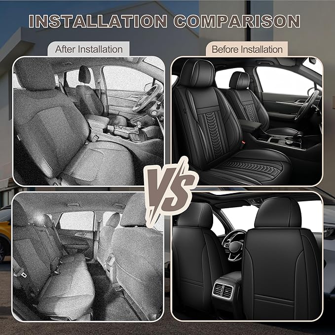 TTX LIGHTING for Hyundai Kona 2018-2026 Seat Covers: Waterproof Leather Seat Protector with Airbag Compatible (2 Front Seats,Black)