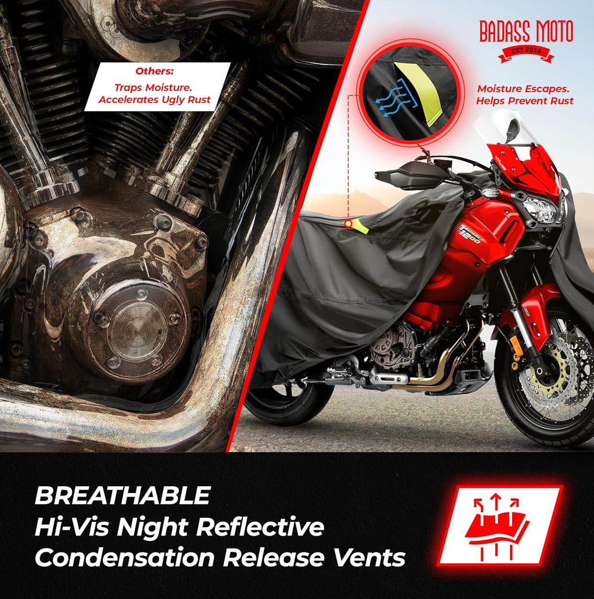 Badass Moto Ultimate Large Adventure Motorcycle Cover Waterproof Outdoor Adjusts to Top Case Motorcycle Sun Cover For Honda Africa, V-Strom 1050 ADV, Fits BMW R 1250 GS, KTM 1290 Super, HD Pan America