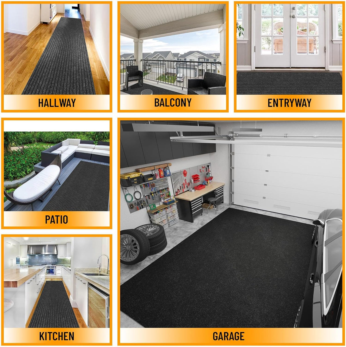 Ottomanson 2' x 25' Hallway Runner with Scraper Pile Extra Durable Non-Slip Rug Mat for Indoor & Outdoor Use - Ideal for Kitchen, Entryway, Patio & Garage - High-Traffic Carpet, Black