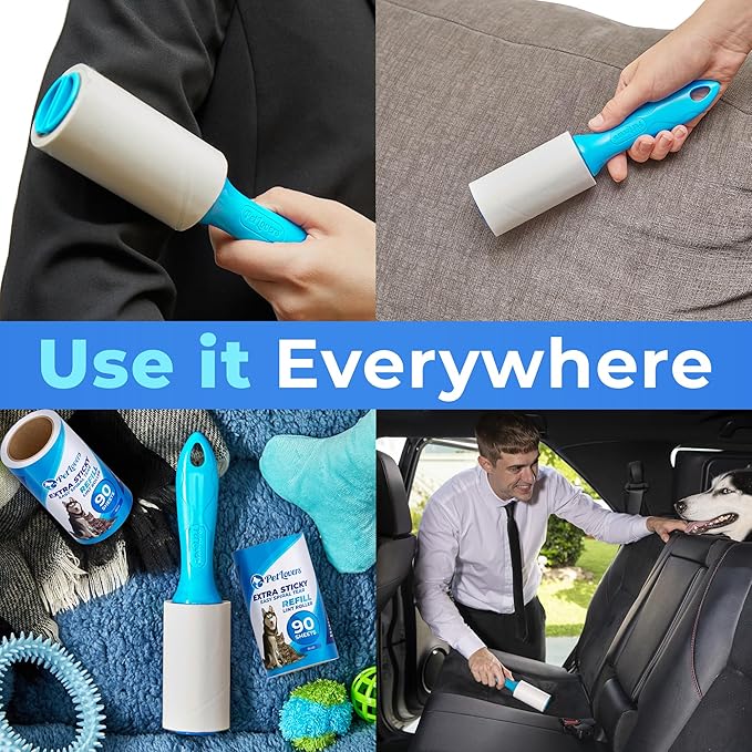 PetLovers Extra Sticky Lint Roller Mega Value Set 450 Sheets for Pet Hair Removal and Clothes, Dog and Cat Lint Remover 5 Pack Light Blue