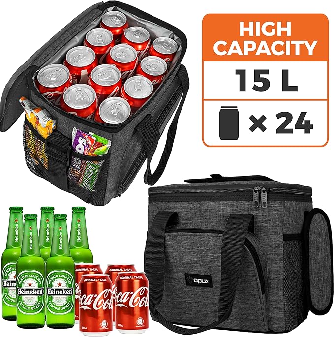 OPUX Soft Cooler Bag, Insulated Collapsible Lunch Cooler Tote for Men Work Camping Beach Travel, Portable Soft Sided Leakproof Waterproof Large Lunch Bag Box with Shoulder Strap 24 Cans, Charcoal Gray