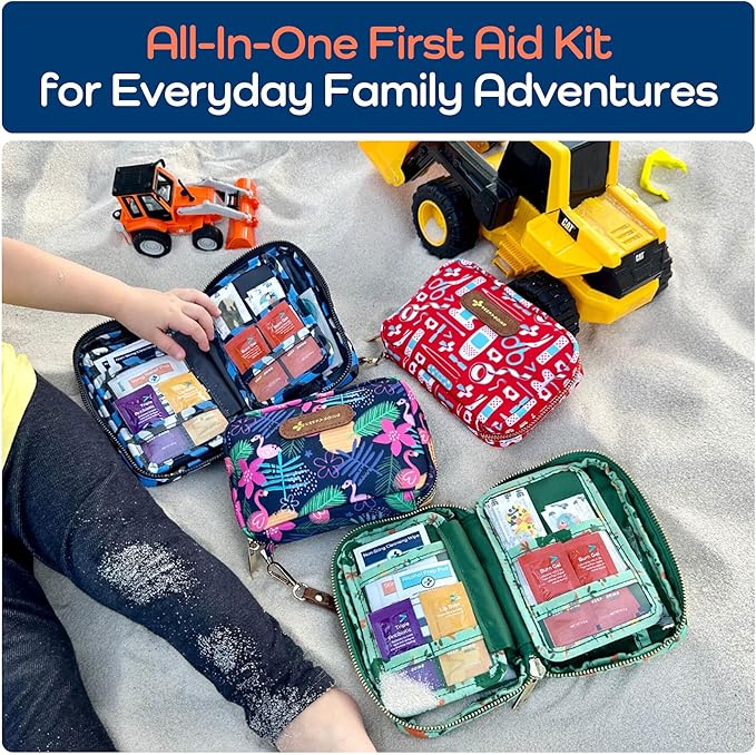 KeepGoing Travel First Aid Kit for Kids – 130 Pc. for Car, Home, Purse, Diaper Bag & Backpack with Latex-Free Bandages - Mini First Aid Kit Travel Size TSA-Approved