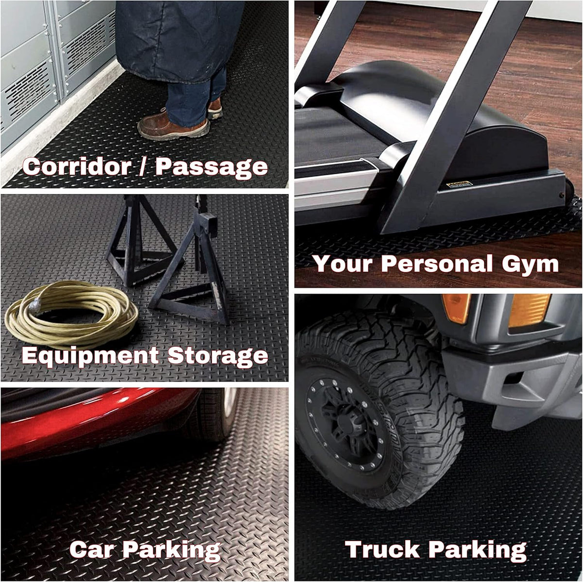 SEAL 4 x 8 Ft Premium Garage Floor Mat, Solid 2.8mm Thickened Black Commercial Grade Heavy Duty Parking Mat for Garage Floor, Golf Cart, Water/Stain Resistant Floor Runner (Embossed Diamond Plate)