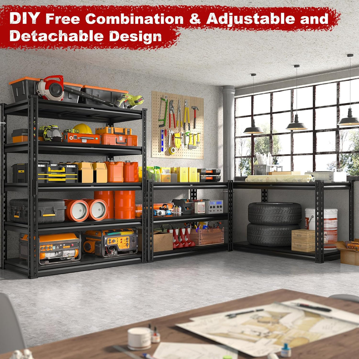 REIBII 72.1" H Garage Shelving 2000LBS Storage Shelves Heavy Duty Metal Shelving 5 Tier Garage Storage Shelves for Commercial Warehouse Pantry Kitchen 72.1" H x 40.1" W x 18.1" D