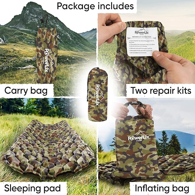 POWERLIX Camping Sleeping Pad - Ultralight Inflatable Camping Mattress Sleeping Mat for Backpacking, Hiking, Compact Lightweight Sleeping Pad for Camping, Inflation Bag/Repair Kit Included