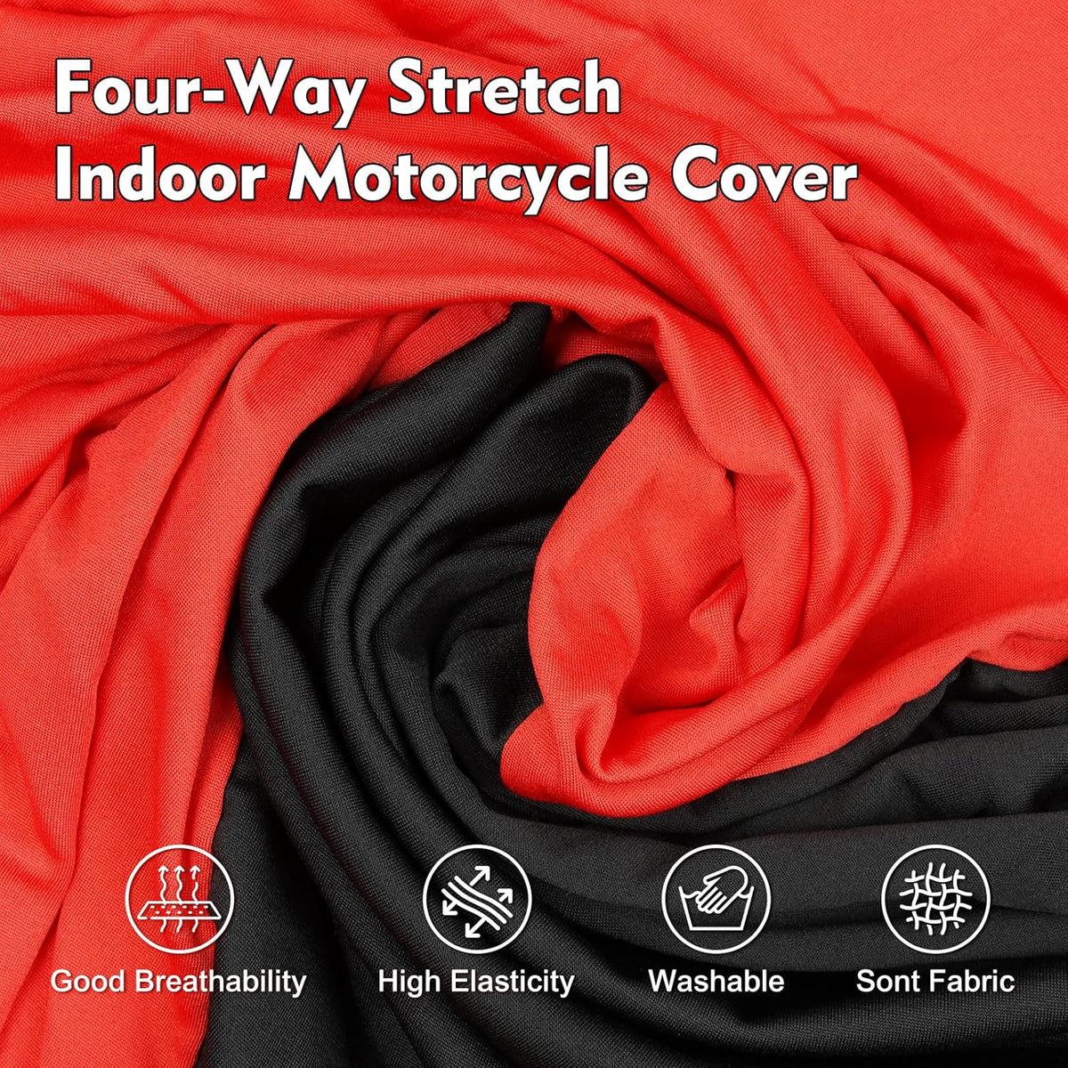 Indoor Motorcycle Cover, Soft Stretch Elastic Dustproof Protection Windproof Cover for Bike, Black and Red Stitching Motorcycle Cover for 109 x 41 x 54 in