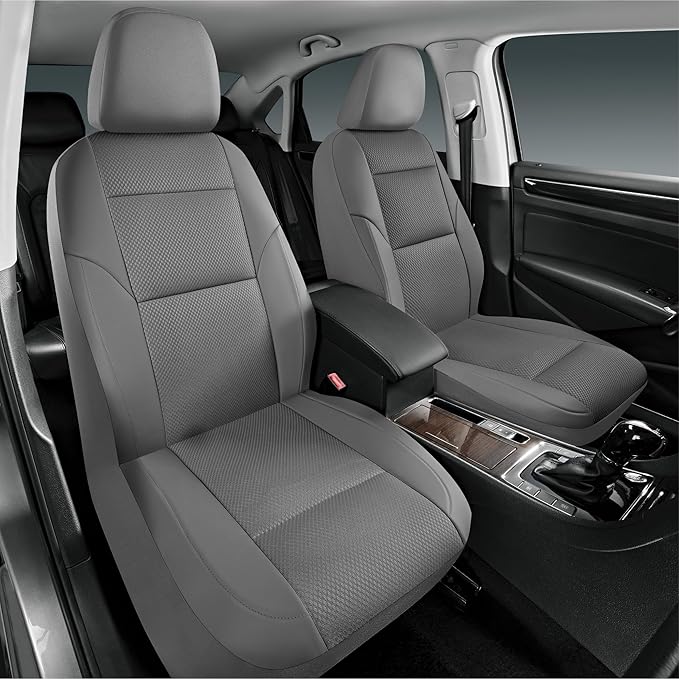 Road Comforts Full Set Leather Mesh Car Seat Cover - Front and Rear, Breathable & Stylish, Airbag Compatible, Universal Fit for Cars, SUVs, Trucks, and Vans - Gray