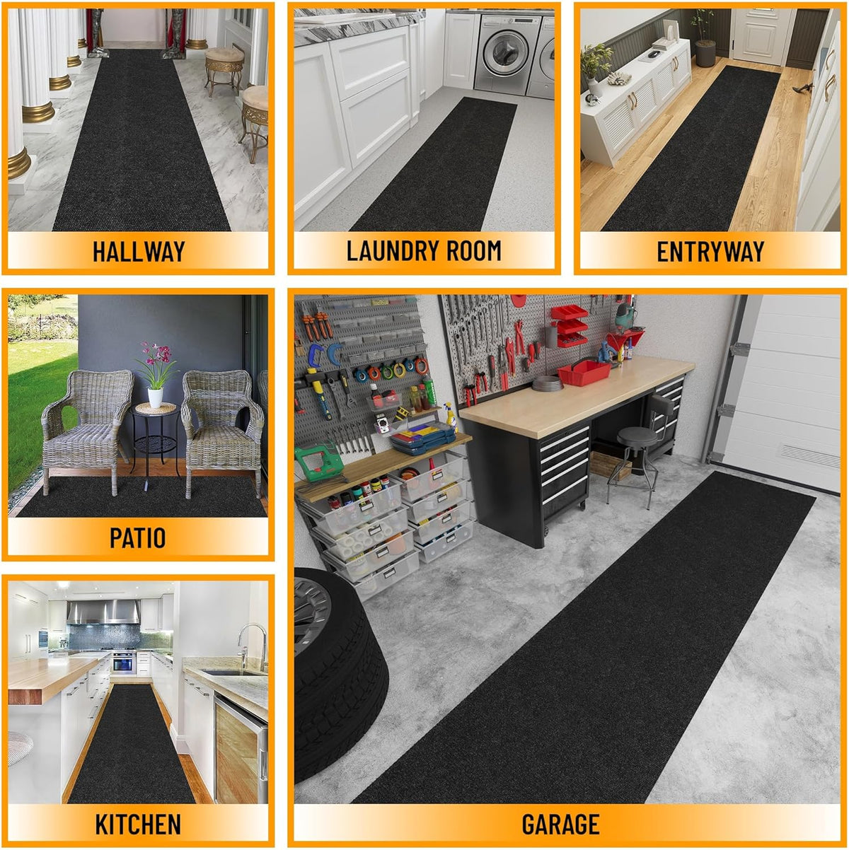 Ottomanson 2'7" x 33' Hallway Runner with Scraper Pile - Extra Durable Non-Slip Rug Mat for Indoor & Outdoor Use - Ideal for Kitchen, Entryway & Garage - High-Traffic Carpet, Black