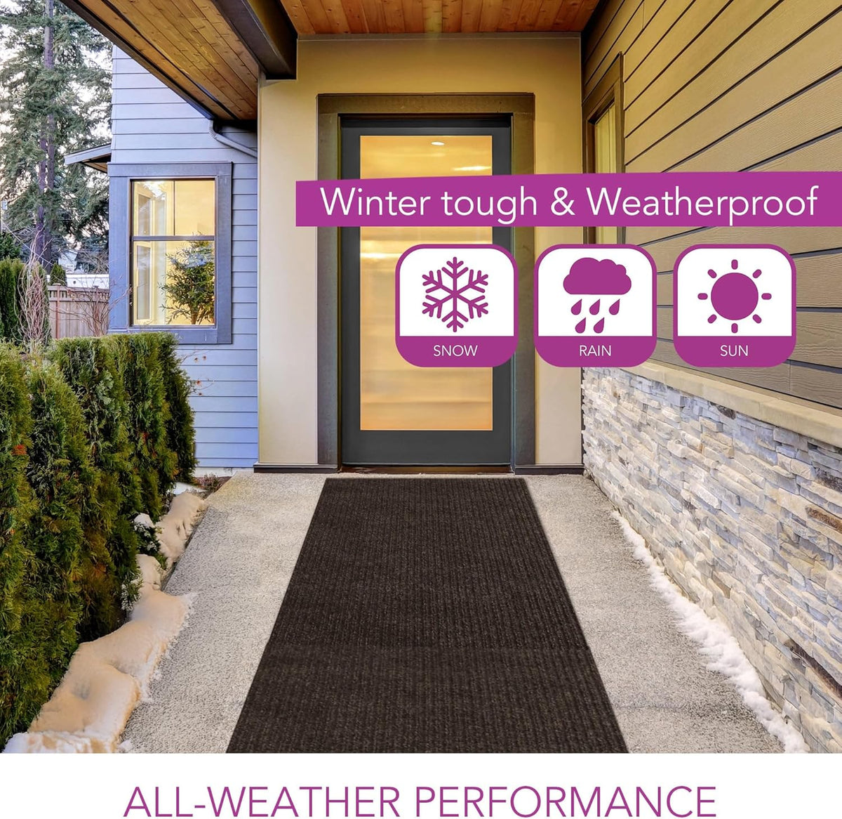 iCustomRug Spartan Weather Warrior Indoor/Outdoor Utility Ribbed Carpet Runner with Non-Slip Thermoplastic Rubber Backing, 3ft X 82ft in Brown
