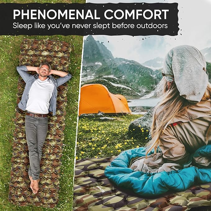 POWERLIX Camping Sleeping Pad - Ultralight Inflatable Camping Mattress Sleeping Mat for Backpacking, Hiking, Compact Lightweight Sleeping Pad for Camping, Inflation Bag/Repair Kit Included