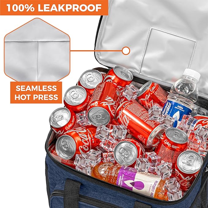 OPUX Soft Cooler Bag, Insulated Collapsible Lunch Cooler Tote for Men Work Camping Beach Travel, Portable Soft Sided Leakproof Waterproof Large Lunch Bag Box with Shoulder Strap 40 Cans, Heather Navy
