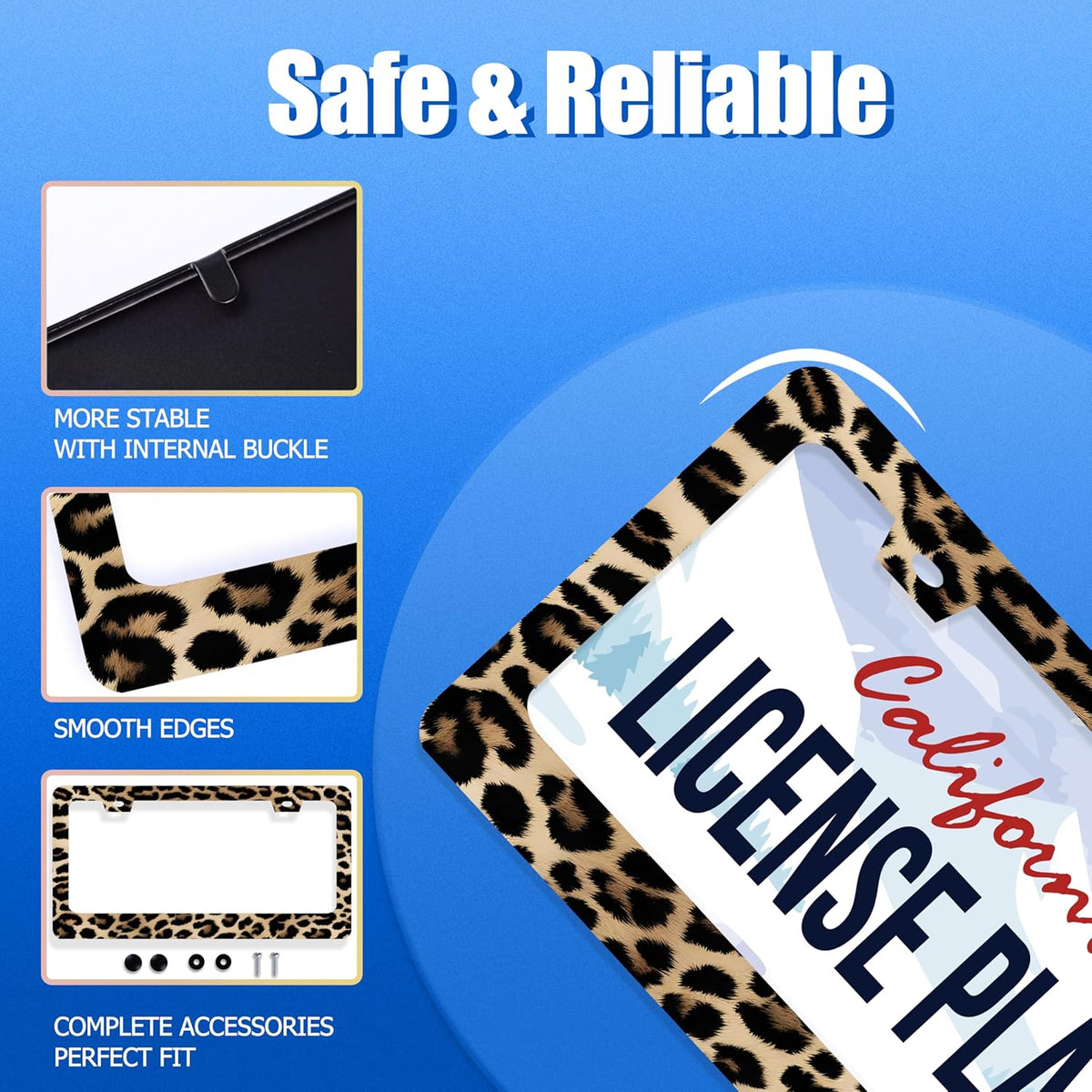 Leopard License Plate Frame Cheetah Leopard Brown License Plate Stainless Steel Funny License Plate Holder Animal Car Accessories with Screws Car Decoration 12.3" x 6.3" Fits Standard Vehicles Size