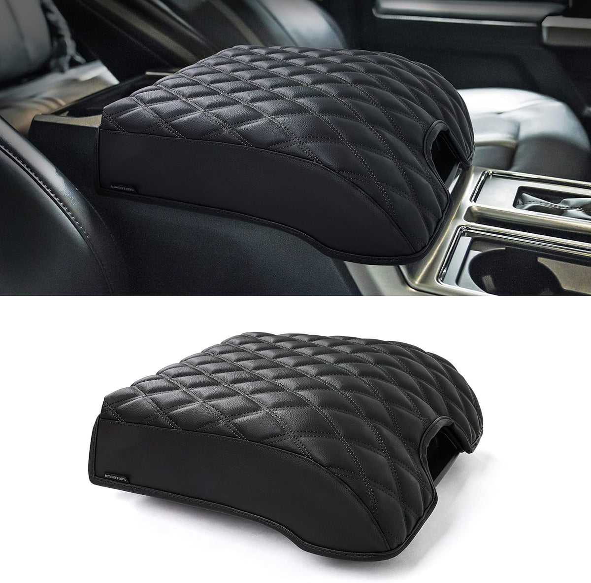 KMMOTORS F150 Center Console Cover, Thick Armrest Cushion, Interior Accessories, Funda para consola de coche, Vegan Leather, Armrest Protector (2015~2020, Full Cover), F150 Accessories