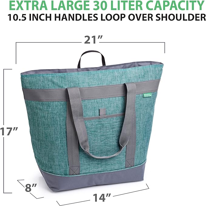 Jumbo Insulated Cooler Bag (Green) with HD Thermal Insulation - Premium, Collapsible Soft Cooler Makes a Perfect Insulated Grocery Bag, Food Delivery Bag, Travel Bag, Beach or Picnic Bags