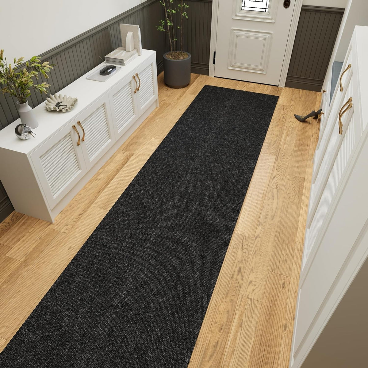 Ottomanson 2'7" x 15' Hallway Runner with Scraper Pile - Extra Durable Non-Slip Rug Mat for Indoor & Outdoor Use - Ideal for Kitchen, Entryway & Garage - High-Traffic Carpet, Black