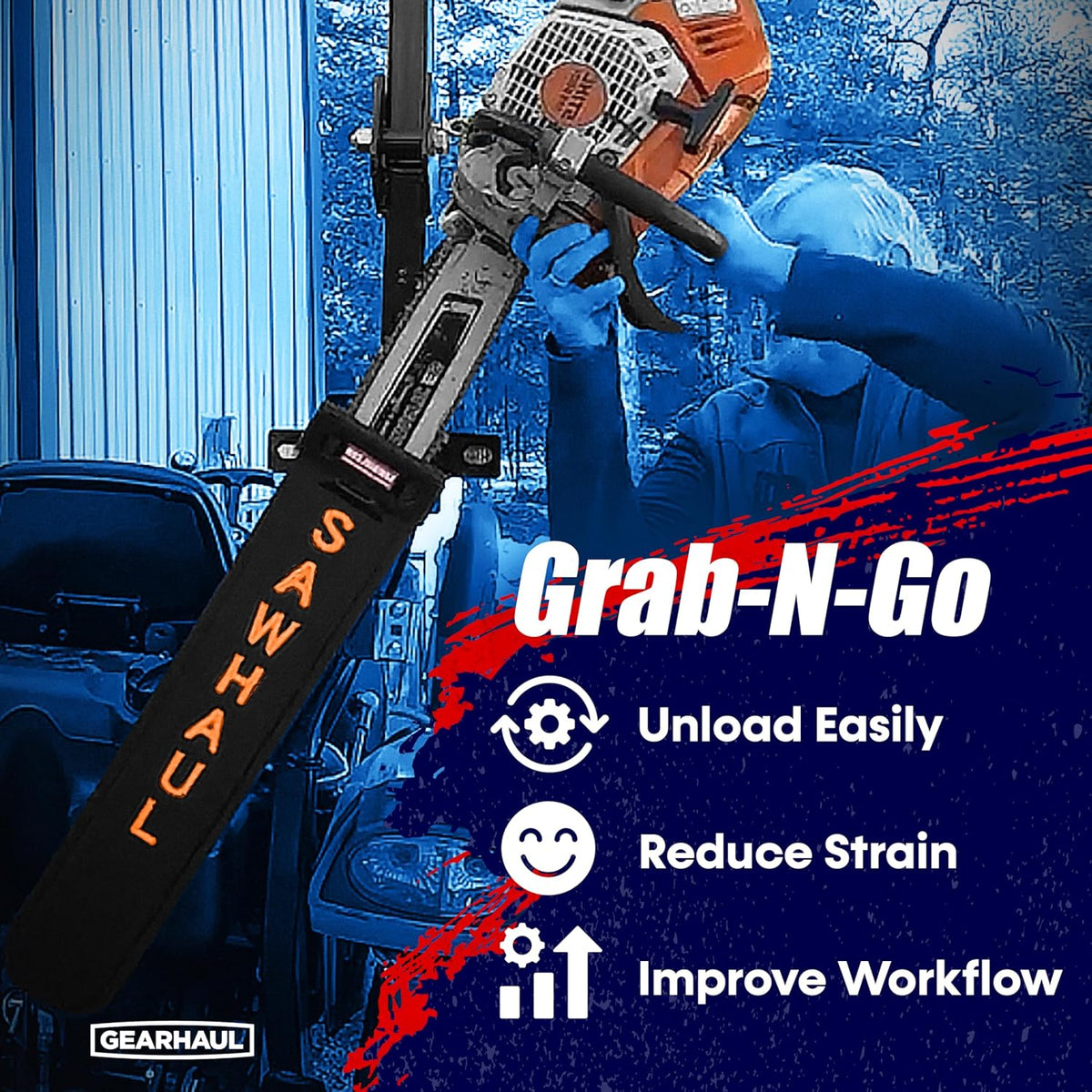 SawHaul Snap-Lok Universal Chainsaw Carrier Kit for Tractors and Skid Steers – 36 Inch Orange Scabbard with Rotating Mount – Compatible with All Chainsaw Brands – Made in USA