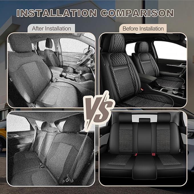 TTX LIGHTING for Cadillac XT5 2017-2026 Car Seat Covers, Breathable Ice Silk & Leather Seat Protector, Cool & Anti-Sweat for Long Driving, Airbag Compatible, 5 Seats Full Set (Black)