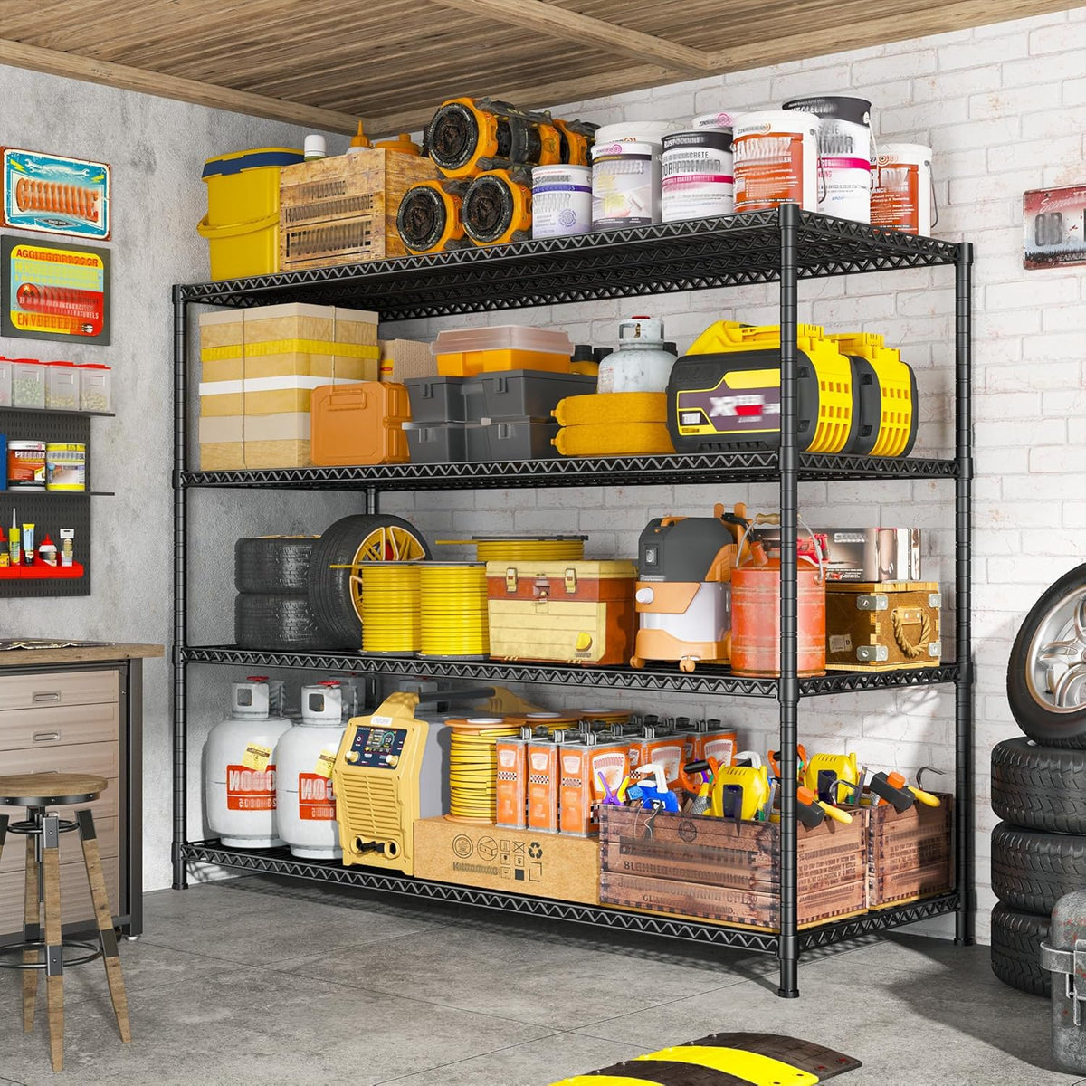 68.1"W Storage Shelves 2500LBS Wire Shelving Unit, Garage Shelving Heavy Duty, Adjustable Metal Shelves for Garage, Pantry, Kitchen, Basement, Warehouse, Business 68.1"W x 20.9"D x 70.9"H