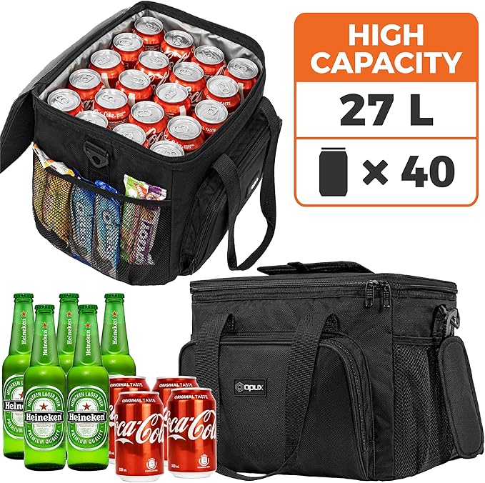 OPUX Soft Cooler Bag, Insulated Collapsible Lunch Cooler Tote for Men Work Camping Beach Travel, Portable Soft Sided Leakproof Waterproof Large Lunch Bag Box with Shoulder Strap 40 Cans, Black