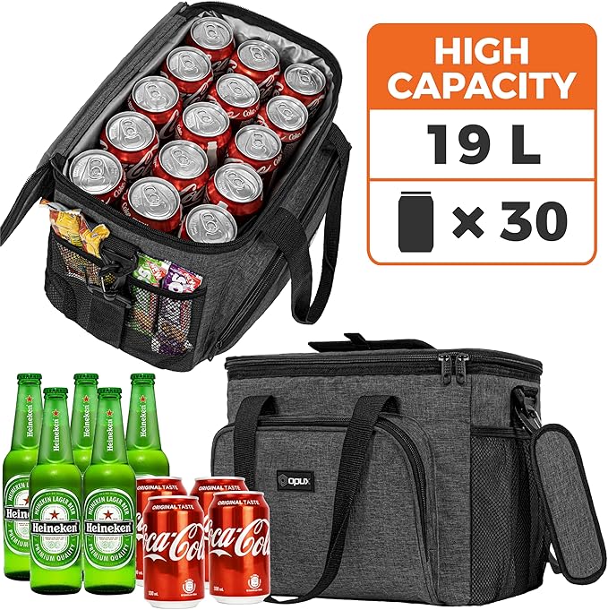 OPUX Soft Cooler Bag, Insulated Collapsible Lunch Cooler Tote for Men Work Camping Beach Travel, Portable Soft Sided Leakproof Waterproof Large Lunch Bag Box with Shoulder Strap 30 Cans, Charcoal Gray