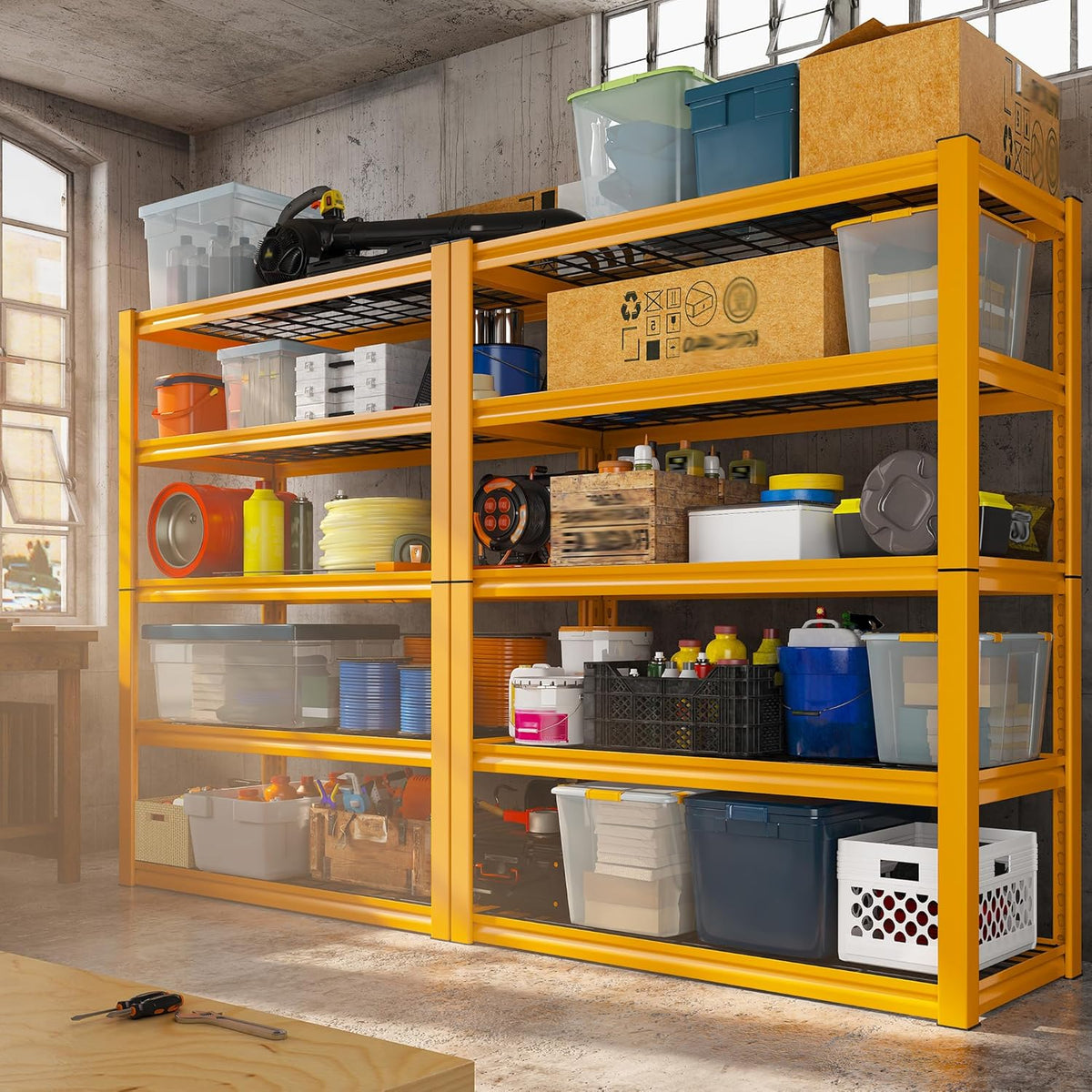 REIBII Storage Shelves 40''W Garage Shelving Heavy Duty Metal Shelving 2000LBS Metal Shelves 5 Tier Industrial Shelf for Pantry Kitchen Basement 72" H x 40''W x 17.8''D, Yellow