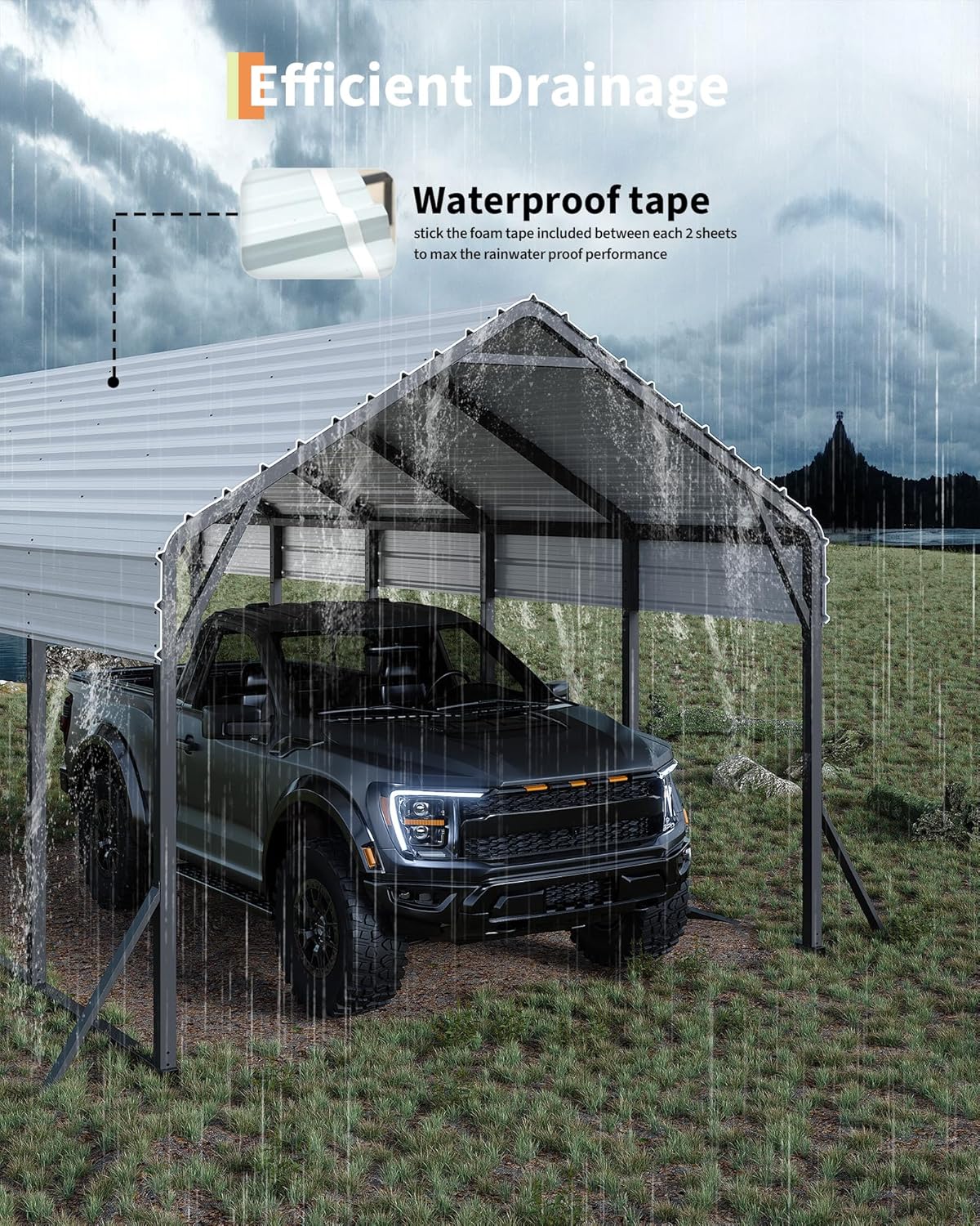 13'x21'x11' Oversized Metal Carport, Steel Heavy Duty Car Ports for All-Weather, Tall Carport for Full-Size Pickup Trucks, Boats, and Tractors, N.W. 660 Lbs