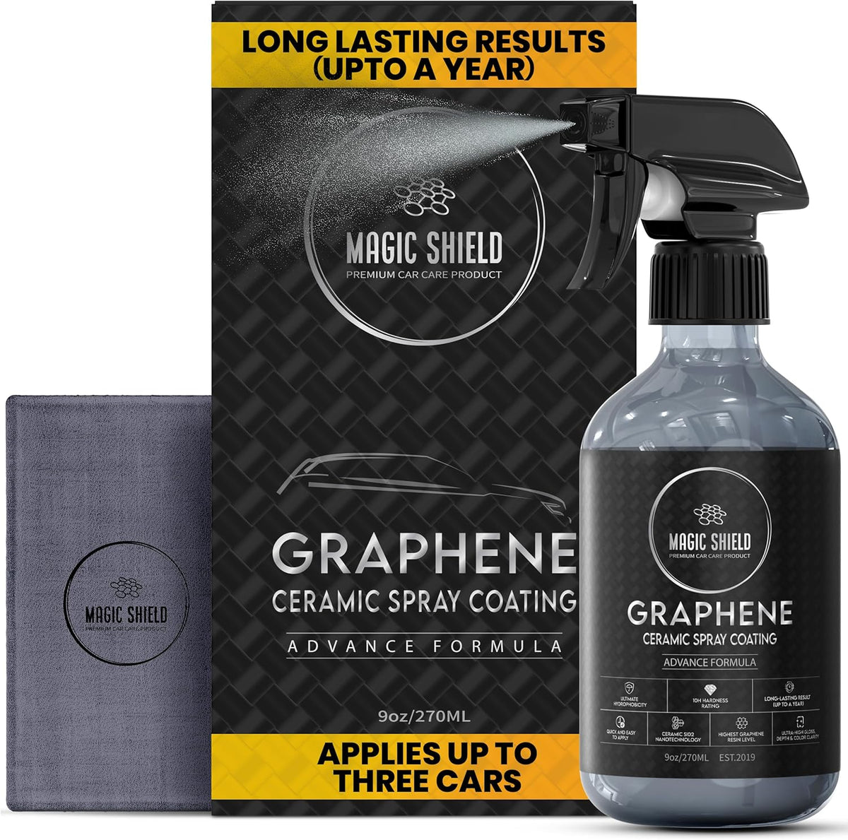 Graphene Ceramic Spray Coating - LAST SO LONG! Quick & Easy for Cars, Motorcycles, Boats & More - Professional-Grade Sealant for Maximum Gloss & Shine - Waterless Wash & Wax - 9oz Bottle