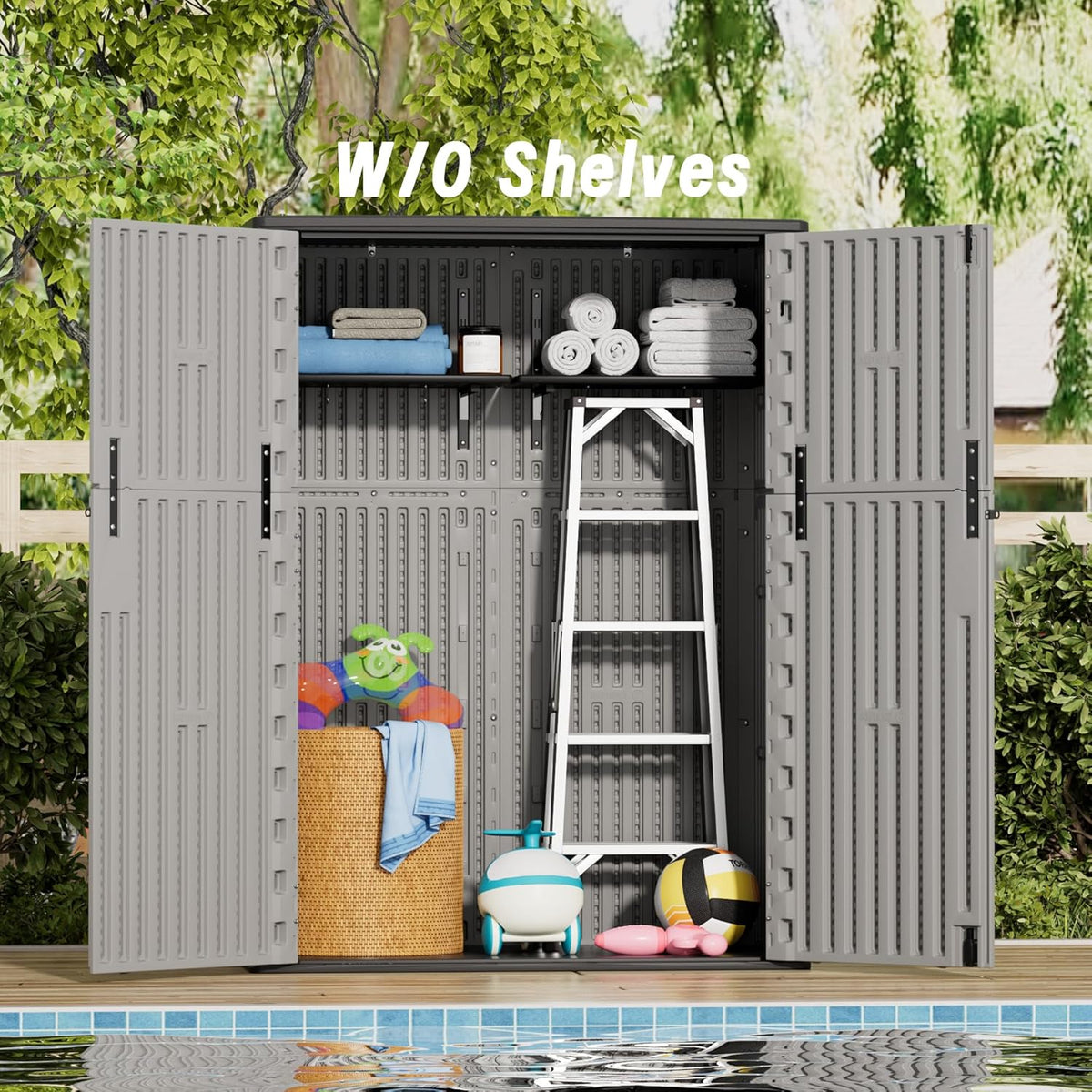 Plastic Outdoor Storage Cabinets,Vertical Sheds&Outdoor Storage with Floor,Outdoor Storage Box Waterproof/Lockable for Garage,Bike,Tools Storage Shed (57Cu.ft-Pale Grey)