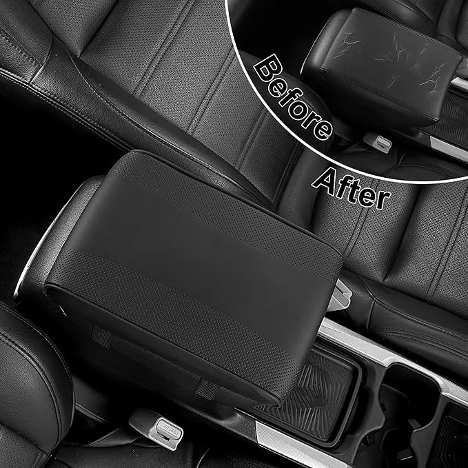 SEG Direct Car Center Console Cover, Breathable Leather Auto Armrest Cover, Memory Foam Arm Rest Cushion, Universal Car Seat Box Cover Car Interior Accessories, Black