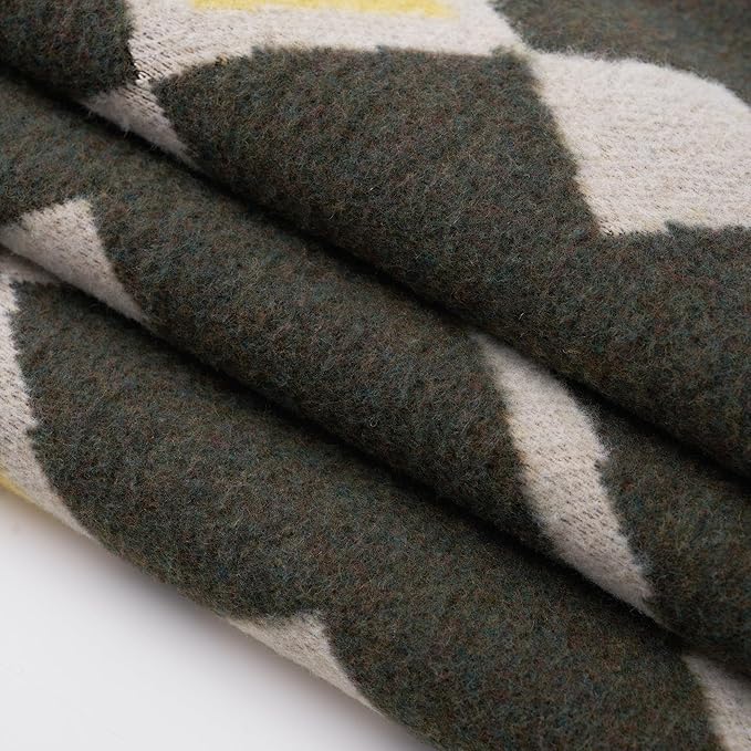 PuTian Merino Wool Blanket - Large Warm Soft Washable Wool Throw for Bed Couch Camping Outdoor Travel Emergency, Green Check