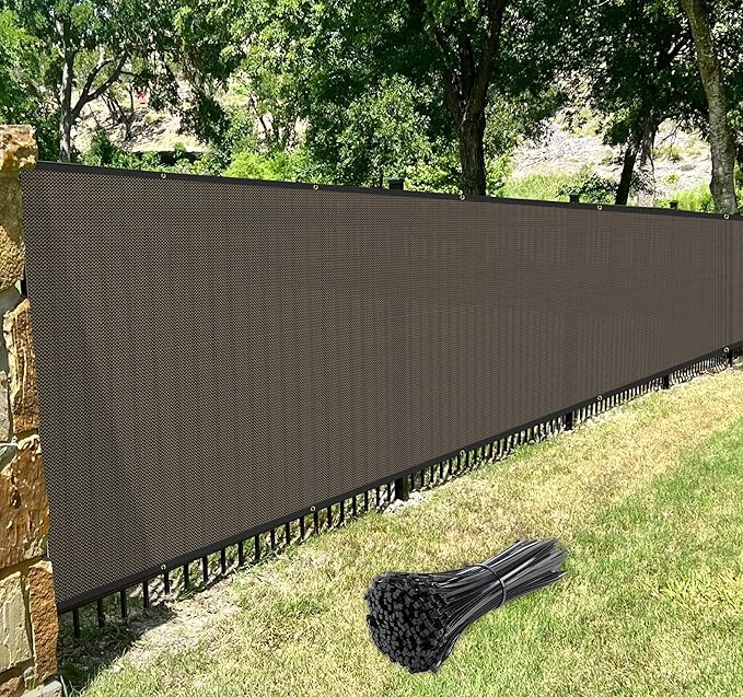 Windscreen4less Privacy Fence Screen Heavy Duty Windscreen Fencing Mesh Fabric Shade Net Cover with Brass Grommtes for Outdoor Wall Garden Yard Pool Deck, 8'x130' Brown