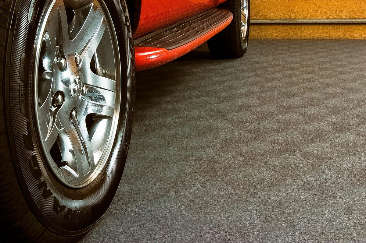 G-Floor Seamless Sheet Vinyl Shed Flooring Cover with Bonded Fibrous Backing - Levant Pattern (8' x 12', Slate Grey)