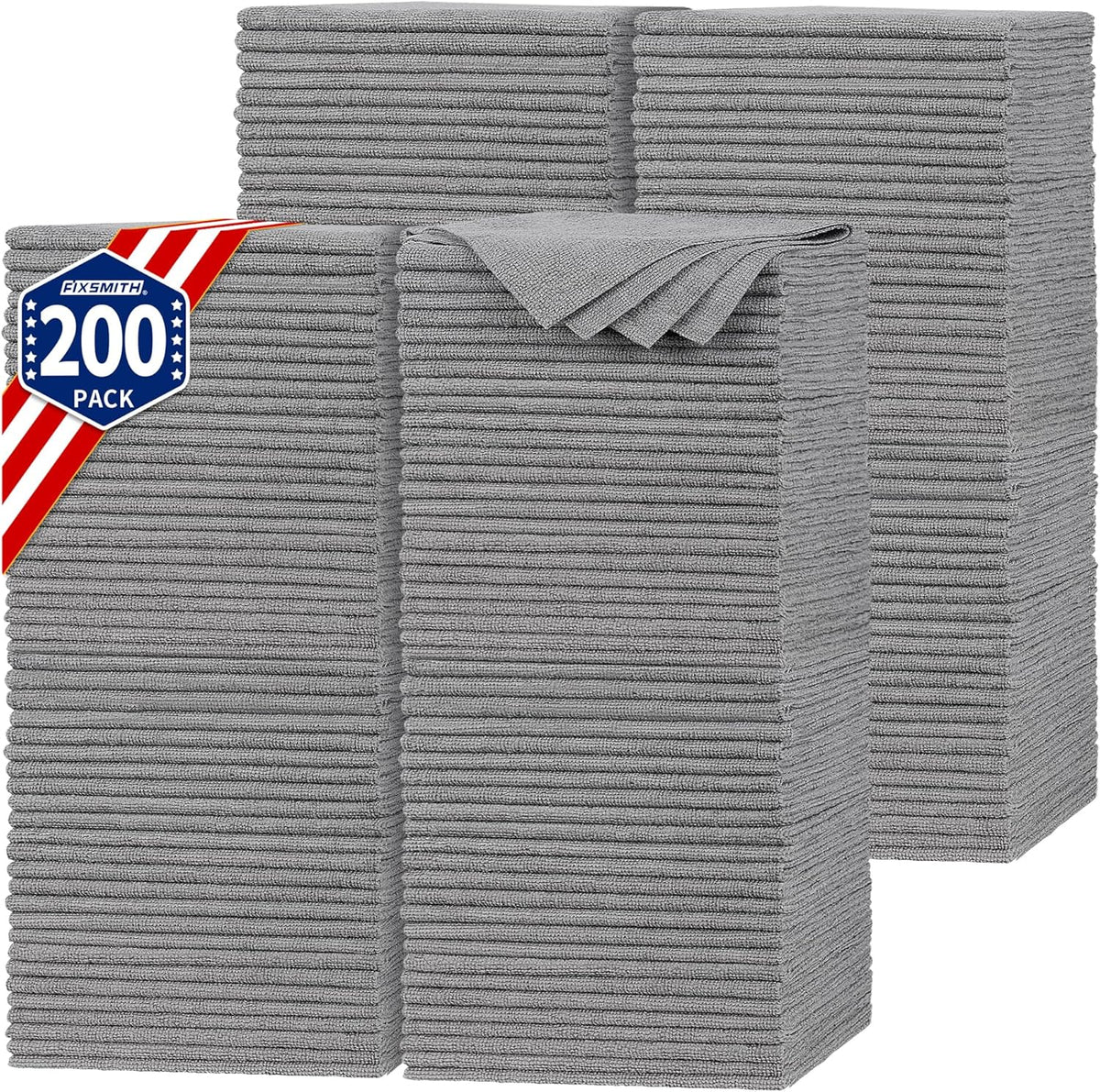 FIXSMITH Shop Towels, Pack of 200, Grey Microfiber Cleaning Cloth Bulk, Microfiber Towels for Cars, All-Purpose Absorbent Cleaning Rags, Dust Cloth for Automotive, Mechanic, Garage, 11.5 x 11.5 inch