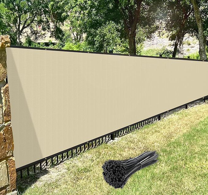 Windscreen4less Privacy Fence Screen Heavy Duty Windscreen Fencing Mesh Fabric Shade Net Cover with Brass Grommtes for Outdoor Wall Garden Yard Pool Deck, 8'x39' Beige